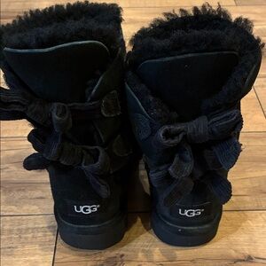 UGG Black Suede Mini Bailey Bow Boots Size 6